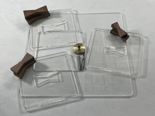 A Slab Stitcher Walnut Bowtie Inlay Master Pack Starter Kit.