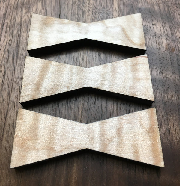 1112M-TM (3) Medium Tiger Maple Bow Tie Inlays