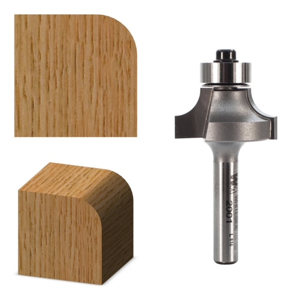 A router bit for wood-working router base with a 1/4" radius round over bit