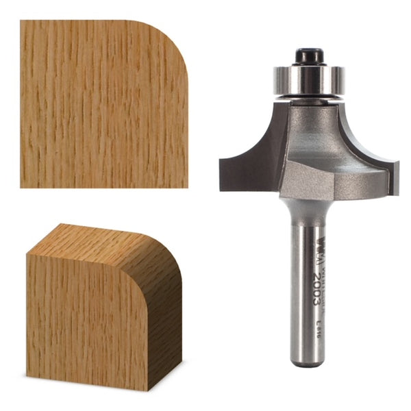 A router bit for wood-working router base with a 3/8" radius round over bit