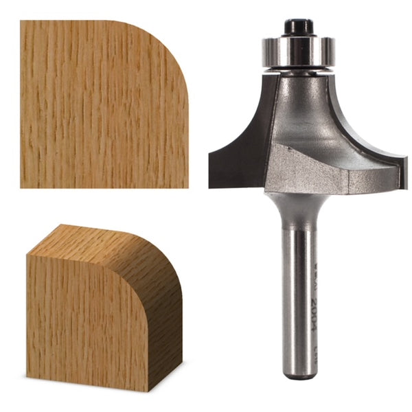 A router bit for wood-working router base with a 1/2" radius round over bit