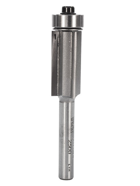 A flush trim router bit for wood-working router bases.